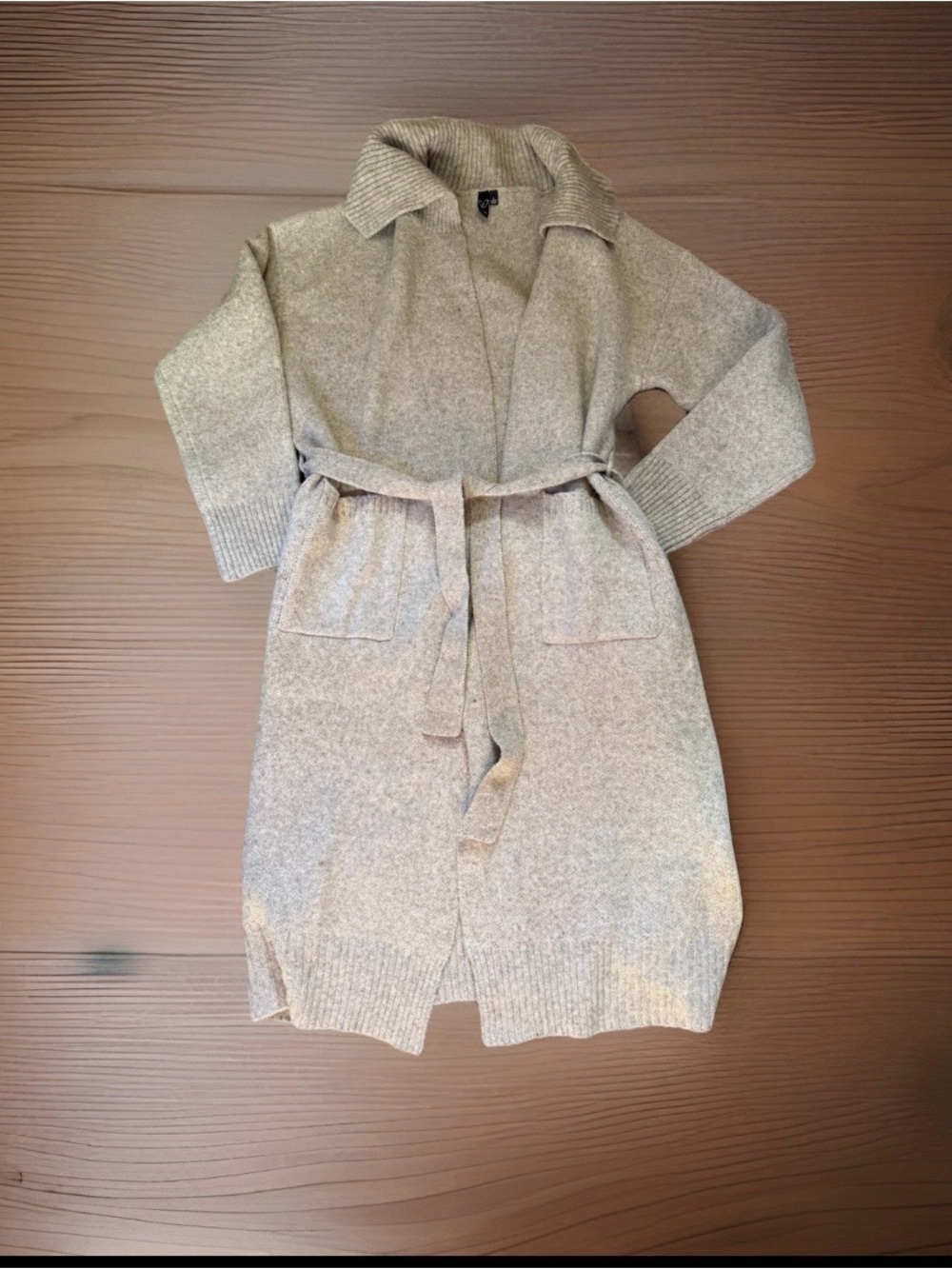 Windsor Light Beige Open-Front Belted Knit Cardigan
